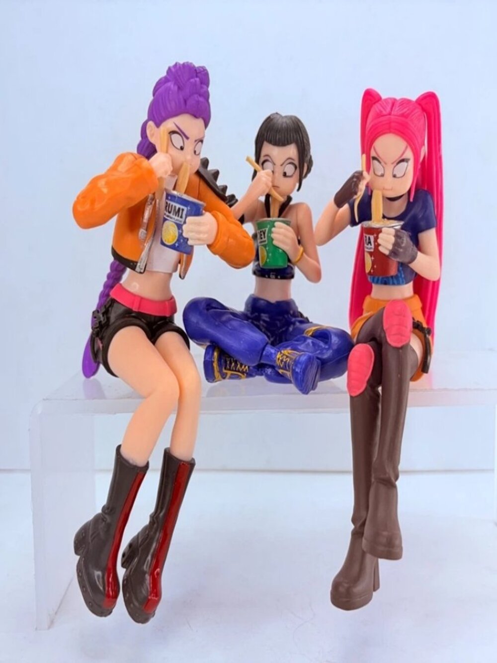 Demon Hunters Anime Figure Decor Rumi Mira Zoey Cup Noodles 3 Pcs Set